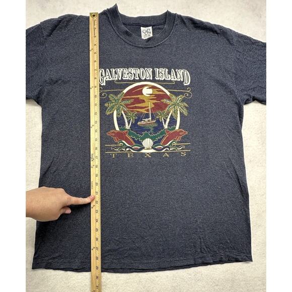 Vintage Galveston Island Size‎ Large Tshirt Cal Cru Navy Stripe Destination - Picture 6 of 10